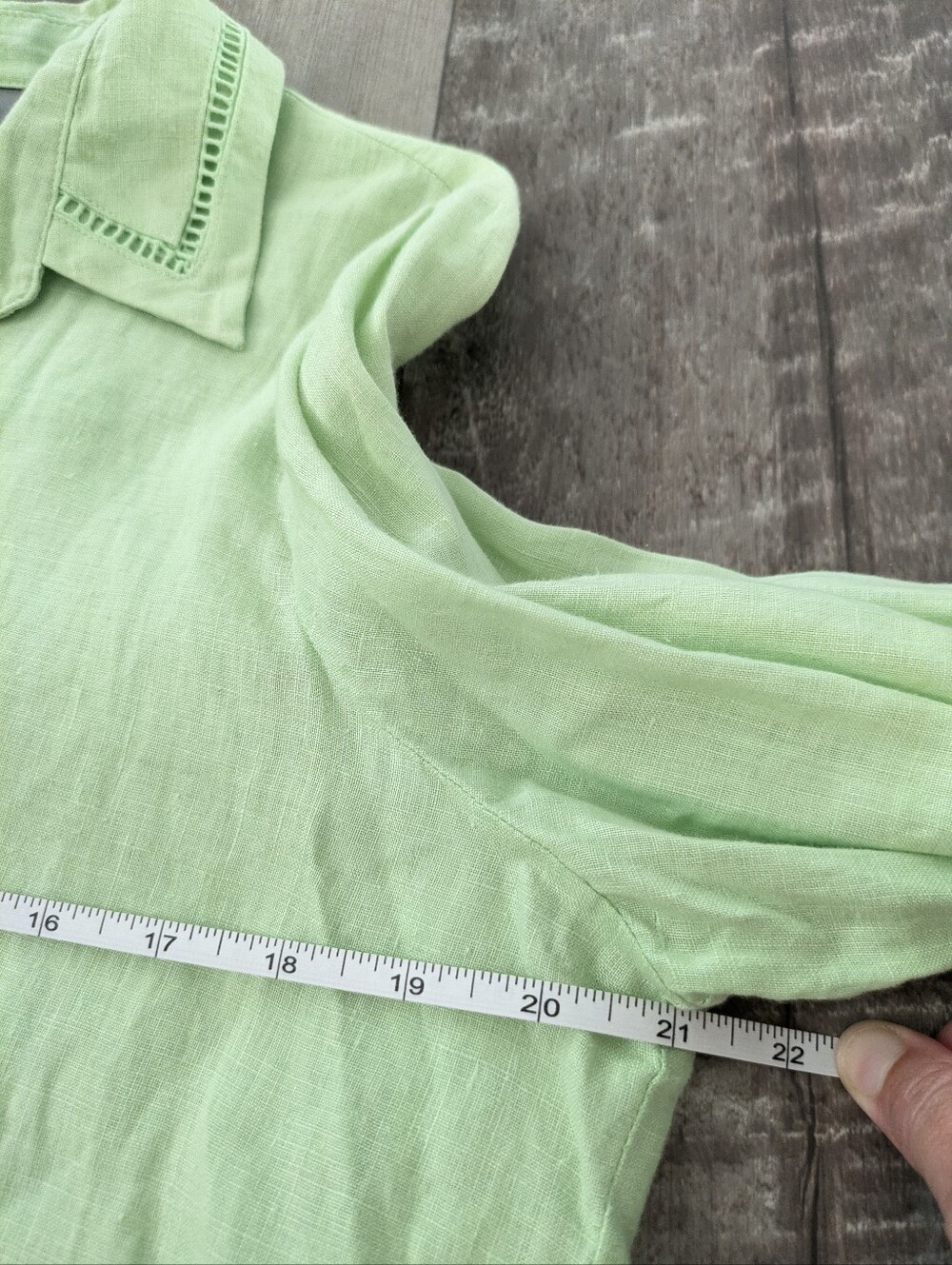 Liz Claiborne Green Linen Button Up Tunic Shirt Women's Size L Beachy Coastal - Picture 7 of 8